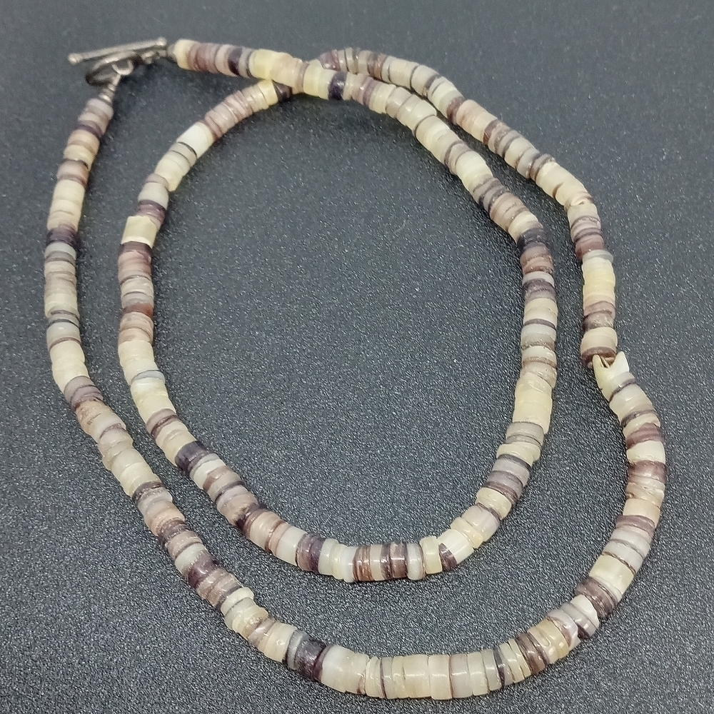 * vintage Heishi shell bead native american necklace 925 sterling silver toggle